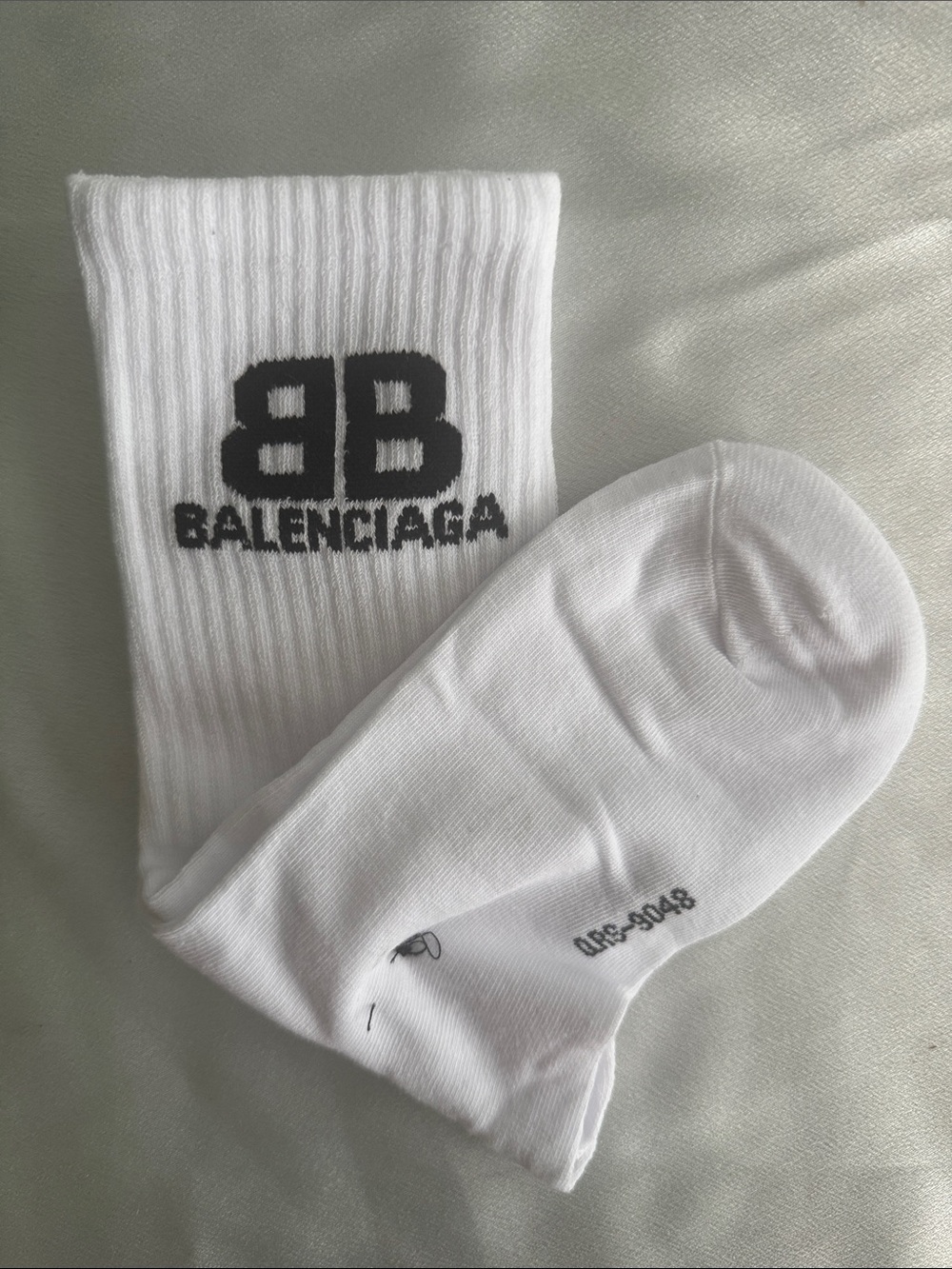 New! Balenciaga White Crew Socks with Black BB Logo